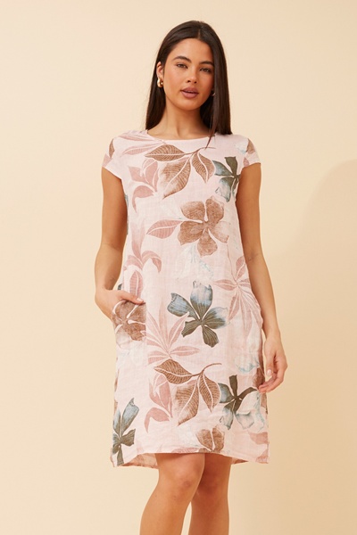 SISLEY LEAF PRINT LINEN DRESS