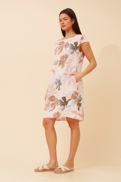 SISLEY LEAF PRINT LINEN DRESS