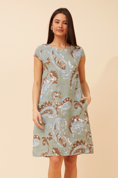 SISLEY PAISLEY PRINT LINEN DRESS