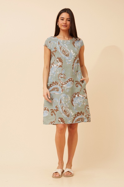 SISLEY PAISLEY PRINT LINEN DRESS