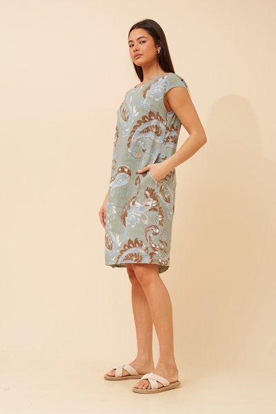 SISLEY PAISLEY PRINT LINEN DRESS