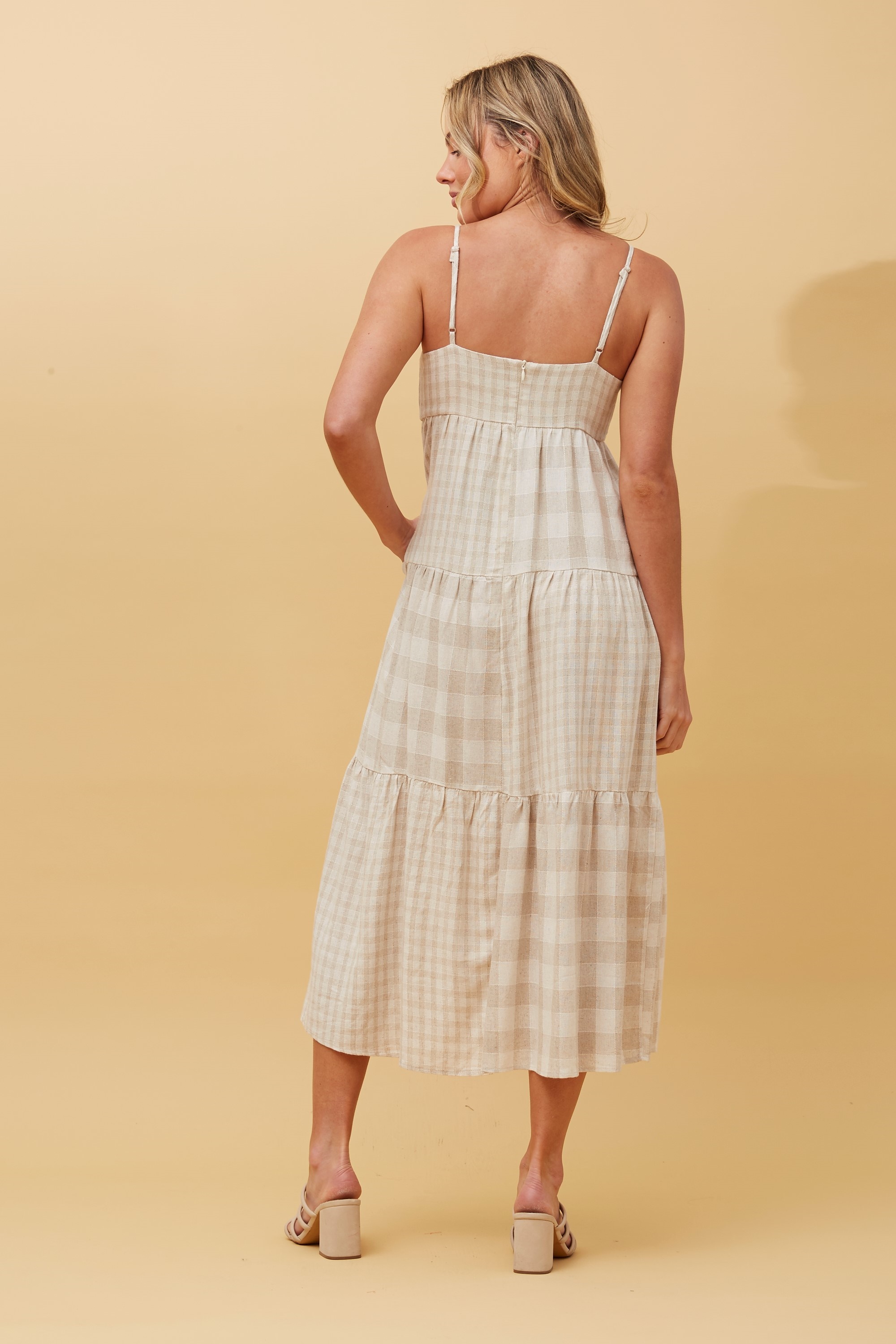 aerie tiered linen midi dress