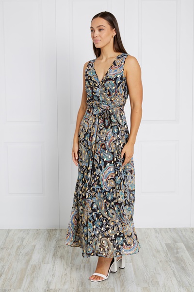 SLEEVELESS PAISLEY PRINT MAXI DRESS 