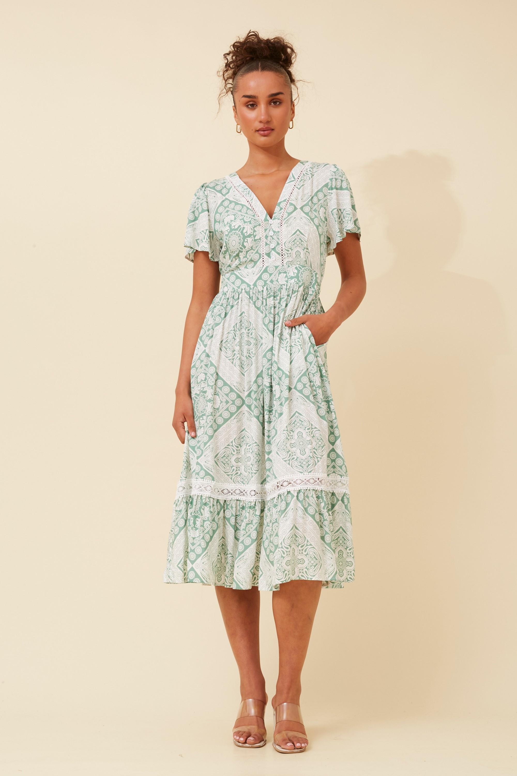 SOLANA TILE PRINT MIDI DRESS
