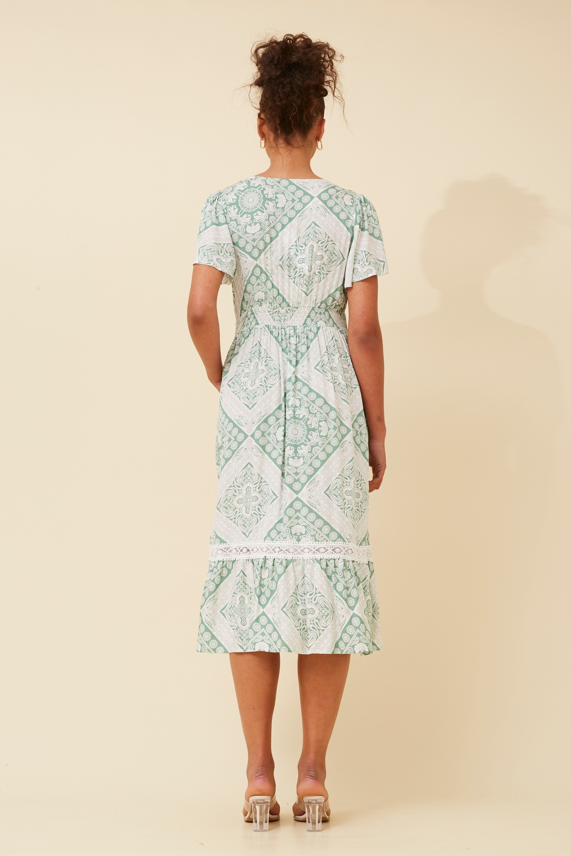 SOLANA TILE PRINT MIDI DRESS