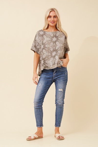 SOLARIS PRINTED LINEN TOP