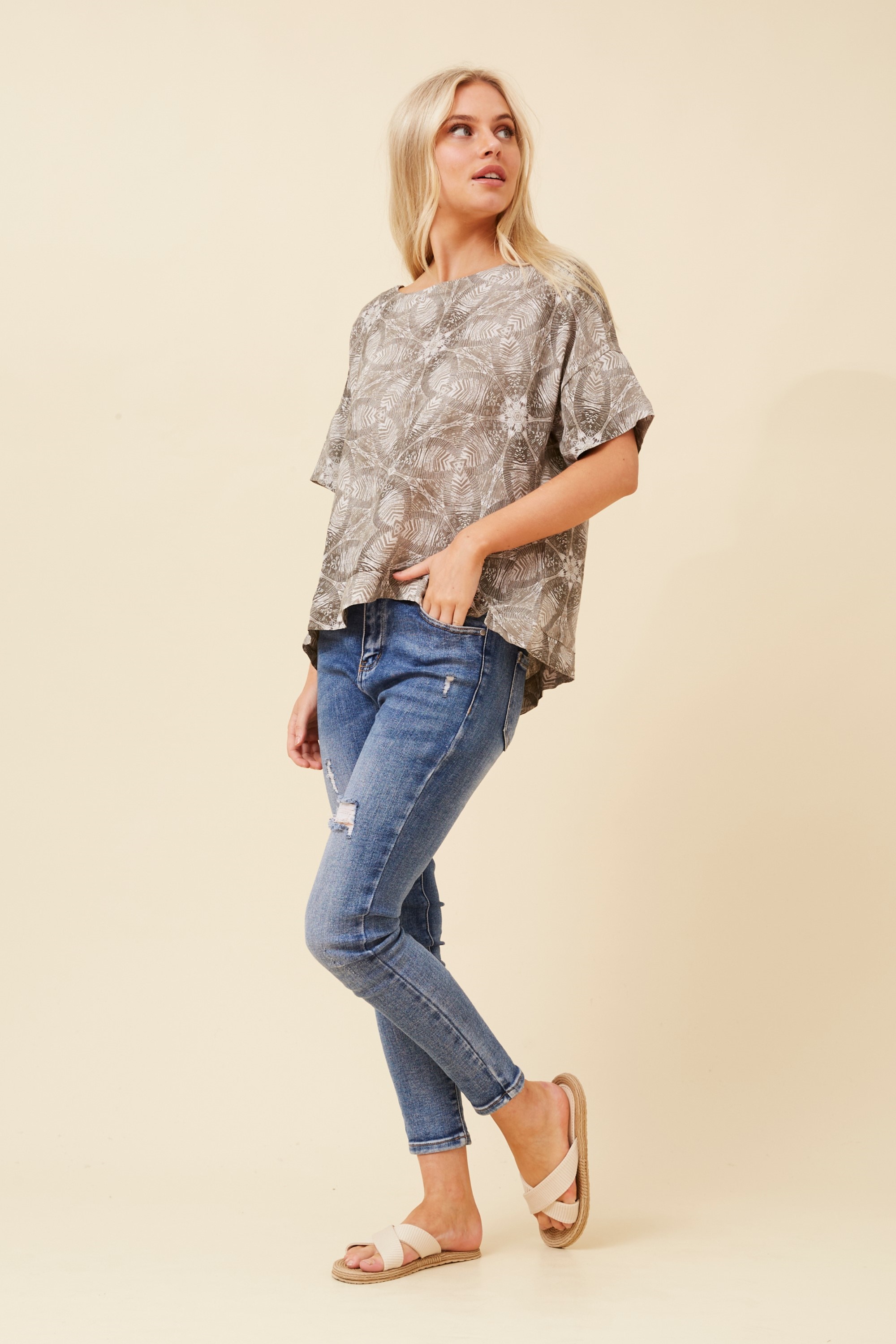 SOLARIS PRINTED LINEN TOP