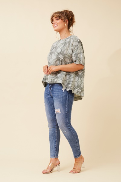 SOLARIS PRINTED LINEN TOP
