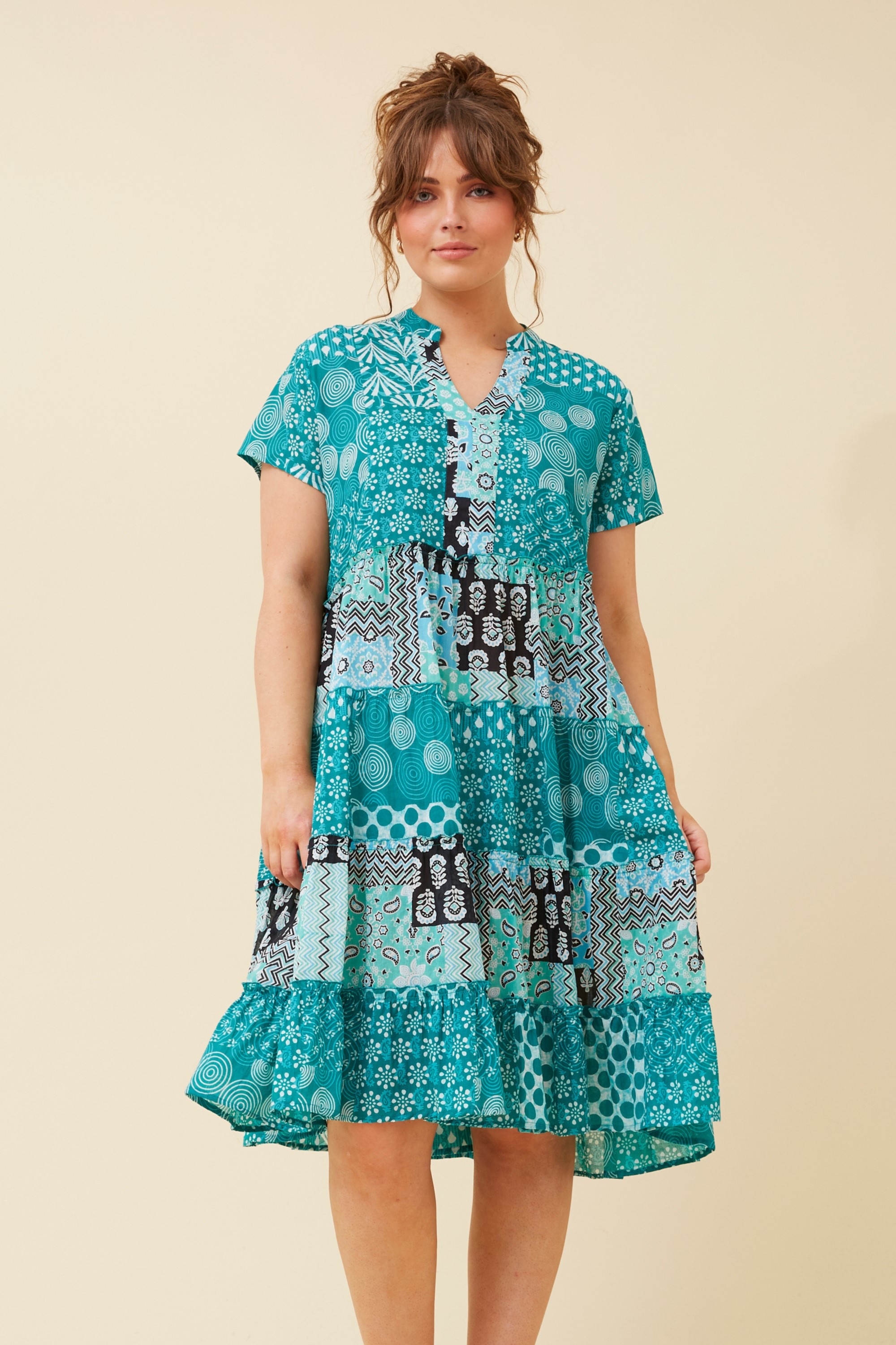 SOMYA PATCHWORK PRINT DRESS