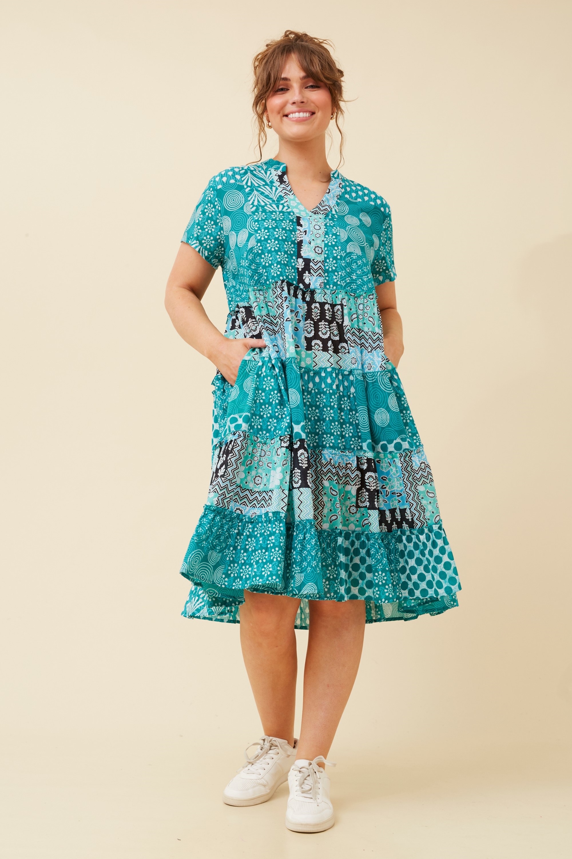 SOMYA PATCHWORK PRINT DRESS