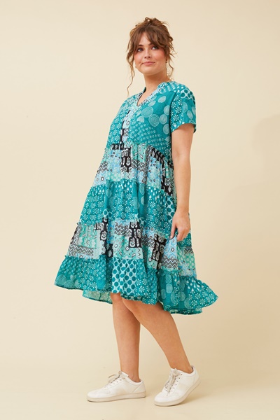 SOMYA PATCHWORK PRINT DRESS