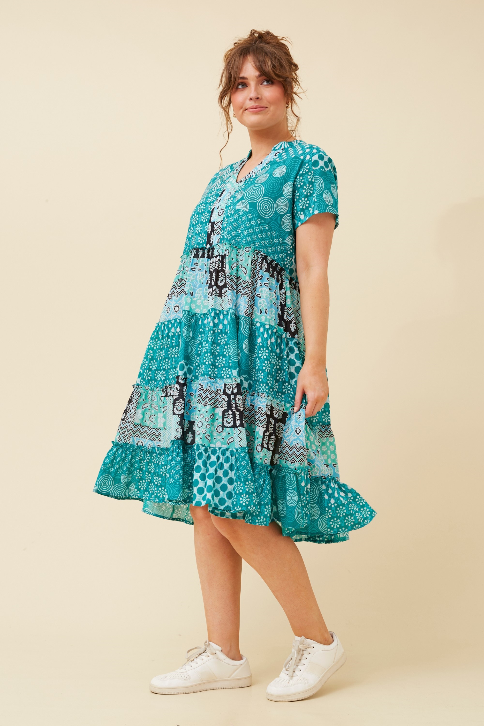 SOMYA PATCHWORK PRINT DRESS