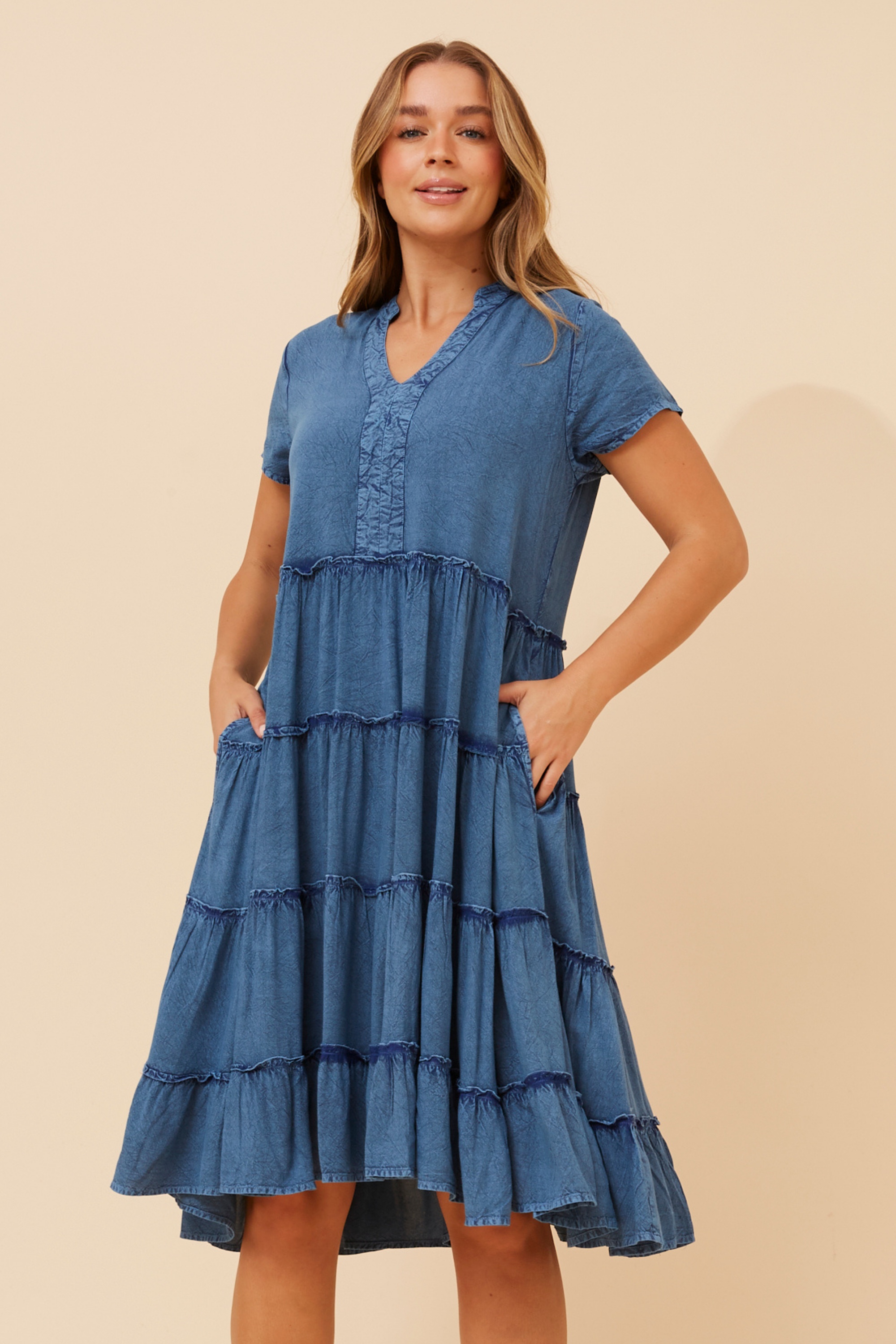 SOMYA SOLID TIERED DRESS