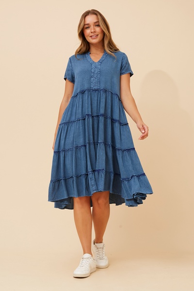 SOMYA SOLID TIERED DRESS