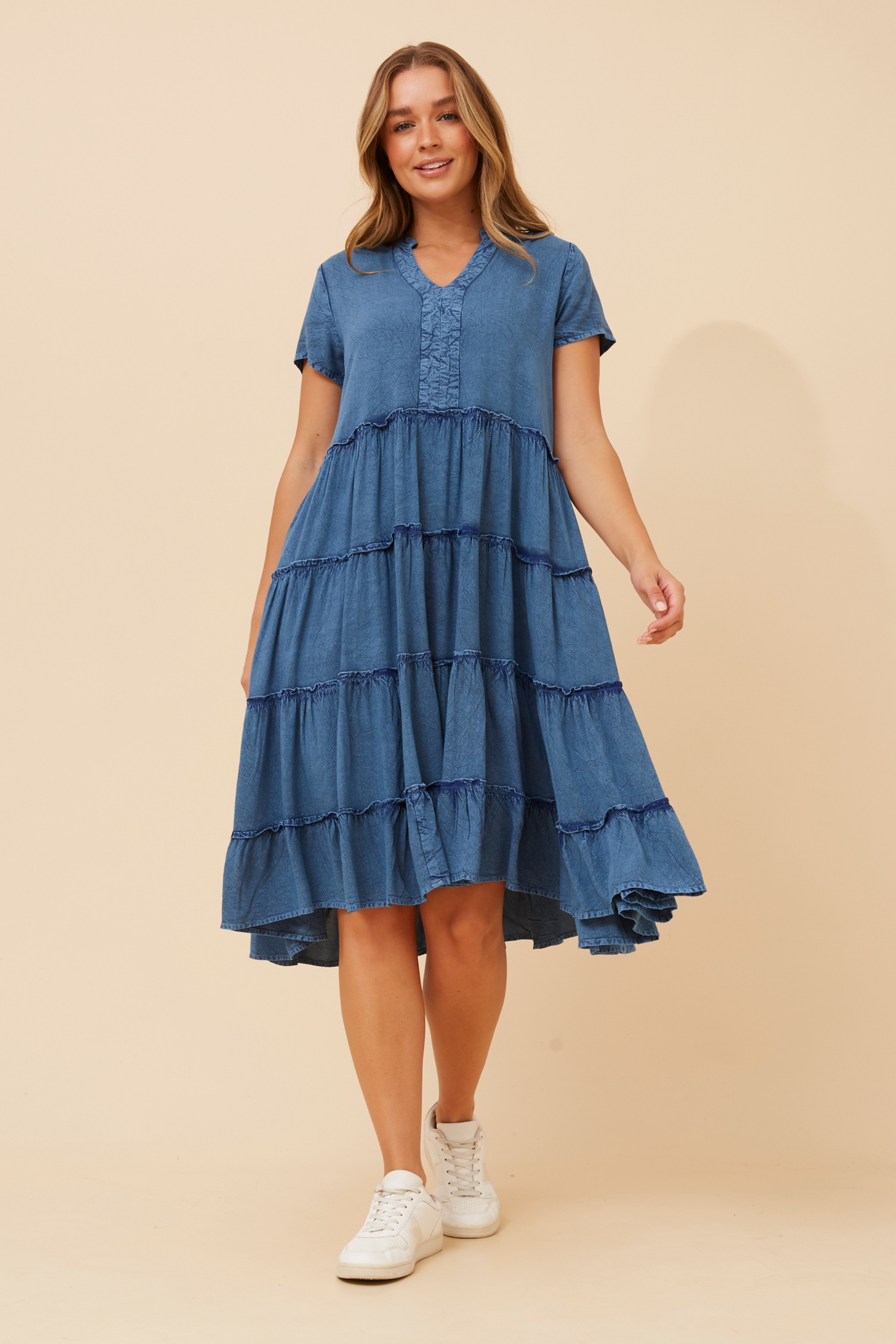 SOMYA SOLID TIERED DRESS