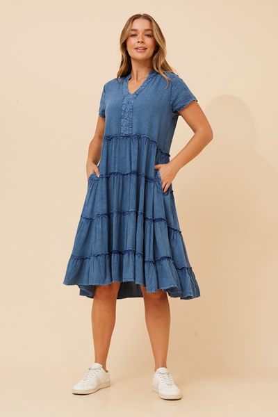 SOMYA SOLID TIERED DRESS