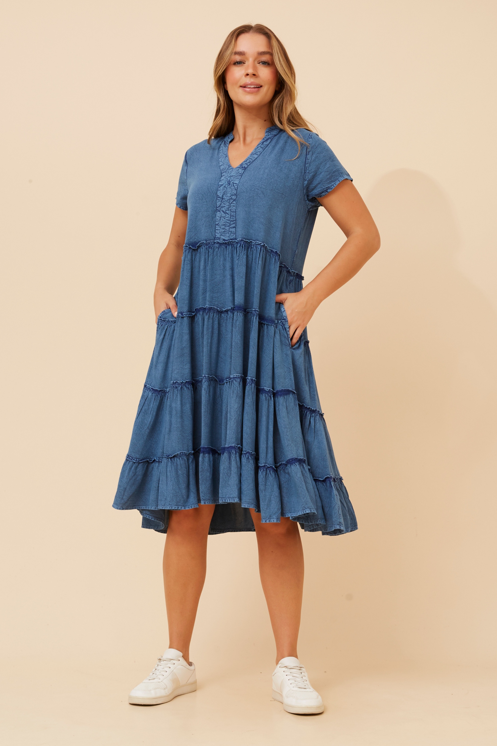 SOMYA SOLID TIERED DRESS
