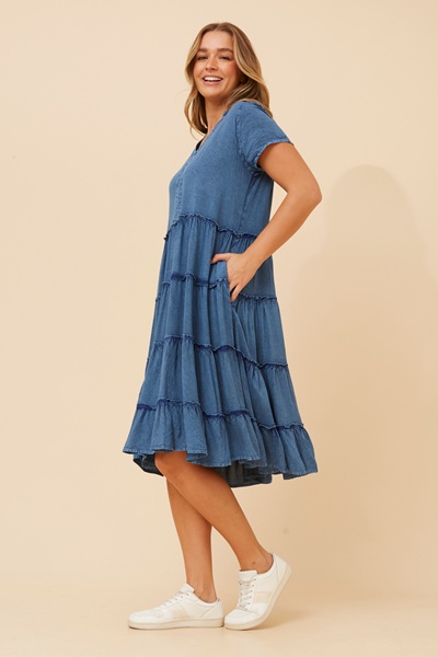SOMYA SOLID TIERED DRESS