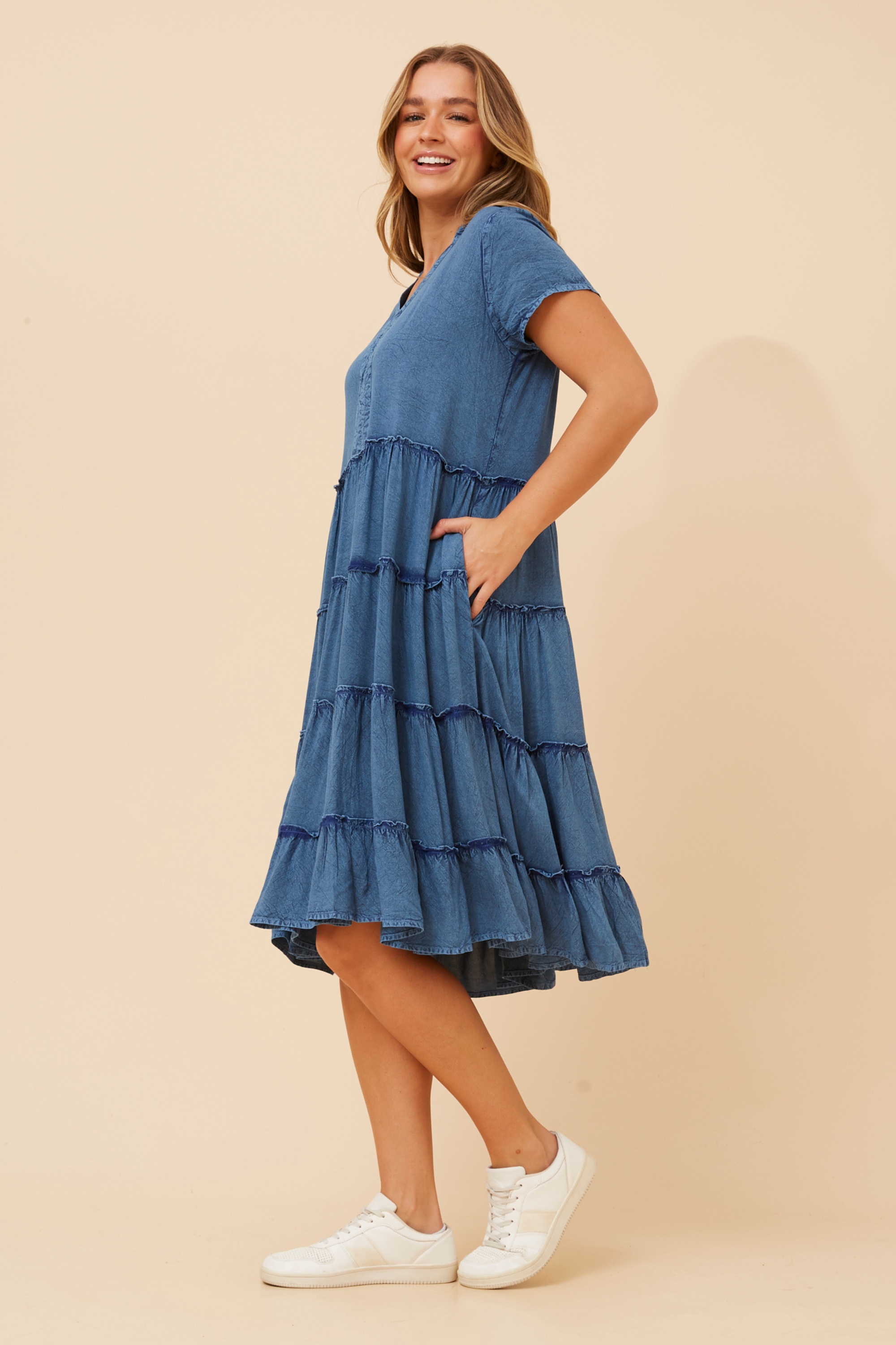 SOMYA SOLID TIERED DRESS