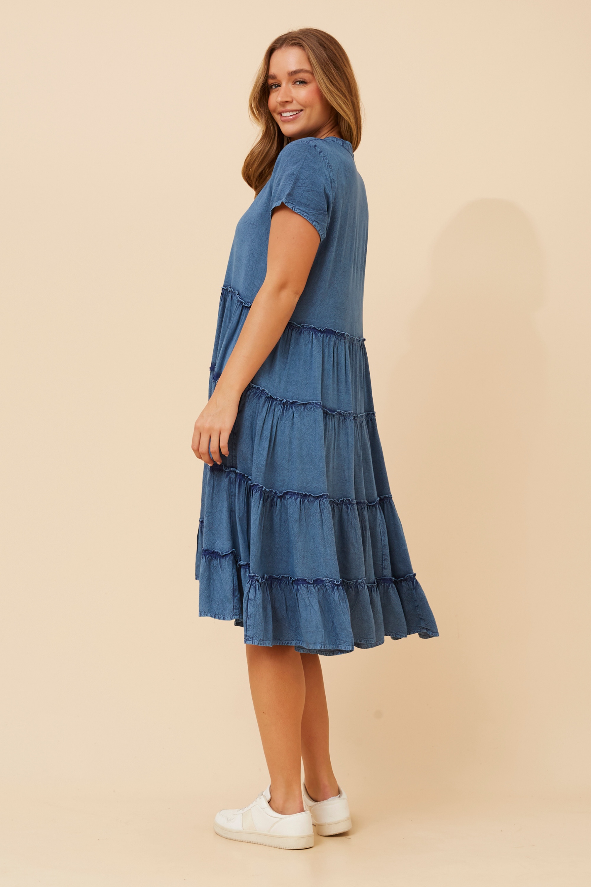 SOMYA SOLID TIERED DRESS
