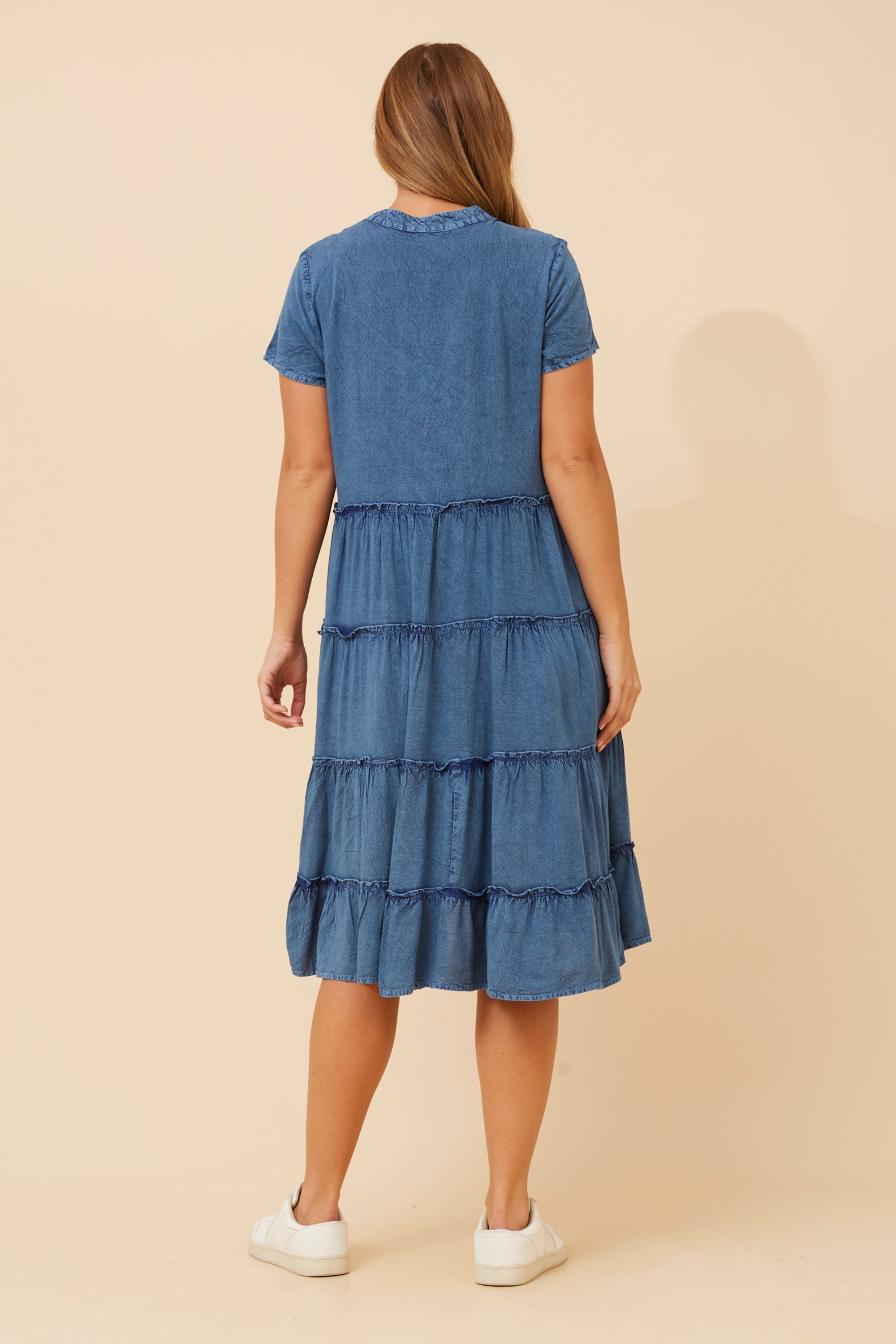 SOMYA SOLID TIERED DRESS