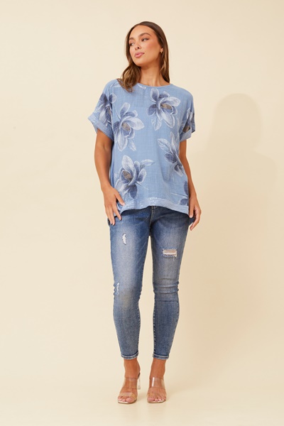 SOULA FLORAL SEQUIN LINEN TOP
