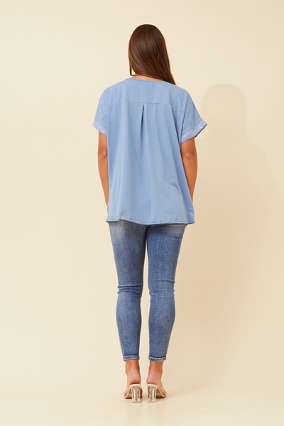 SOULA FLORAL SEQUIN LINEN TOP
