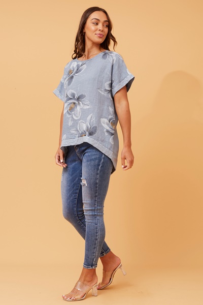 SOULA FLORAL SEQUIN LINEN TOP