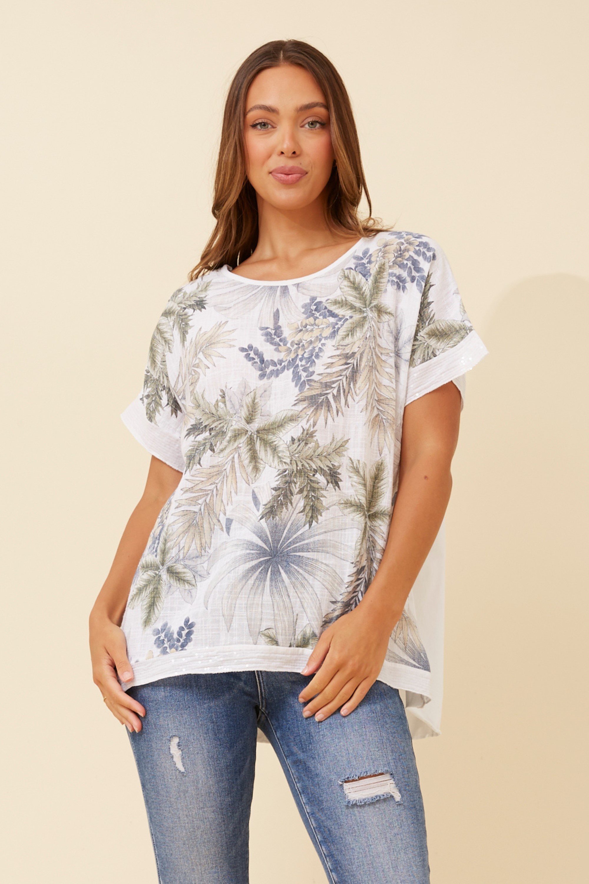 SOULA LEAF PRINT TOP