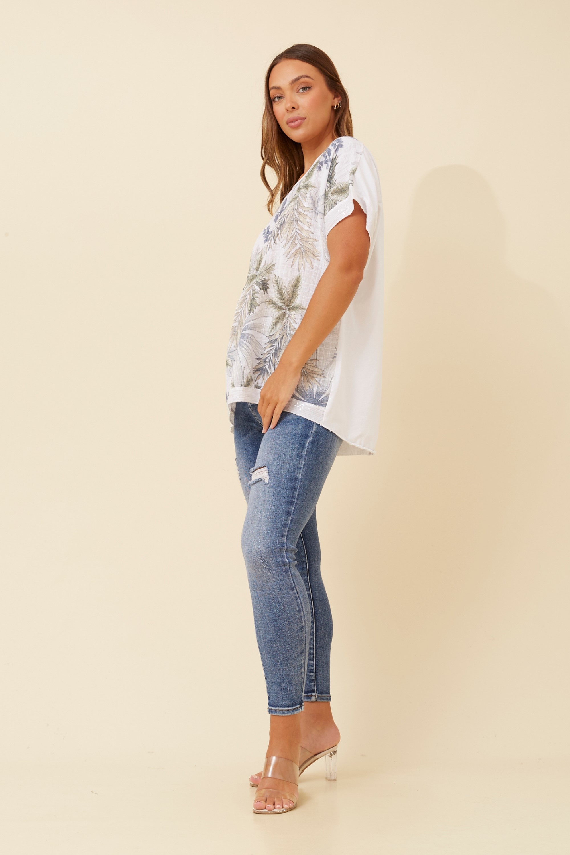 SOULA LEAF PRINT TOP