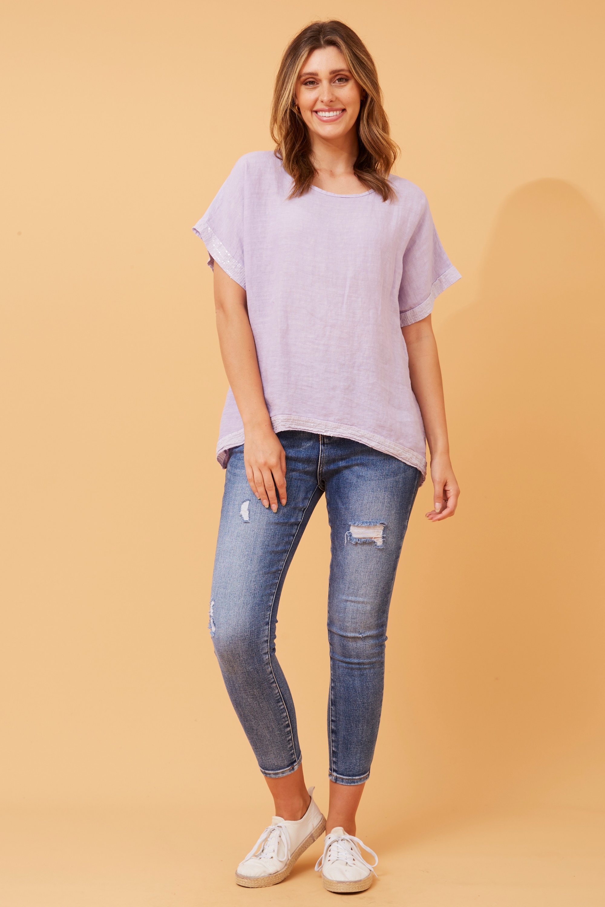 SOULA SEQUIN LINEN TOP