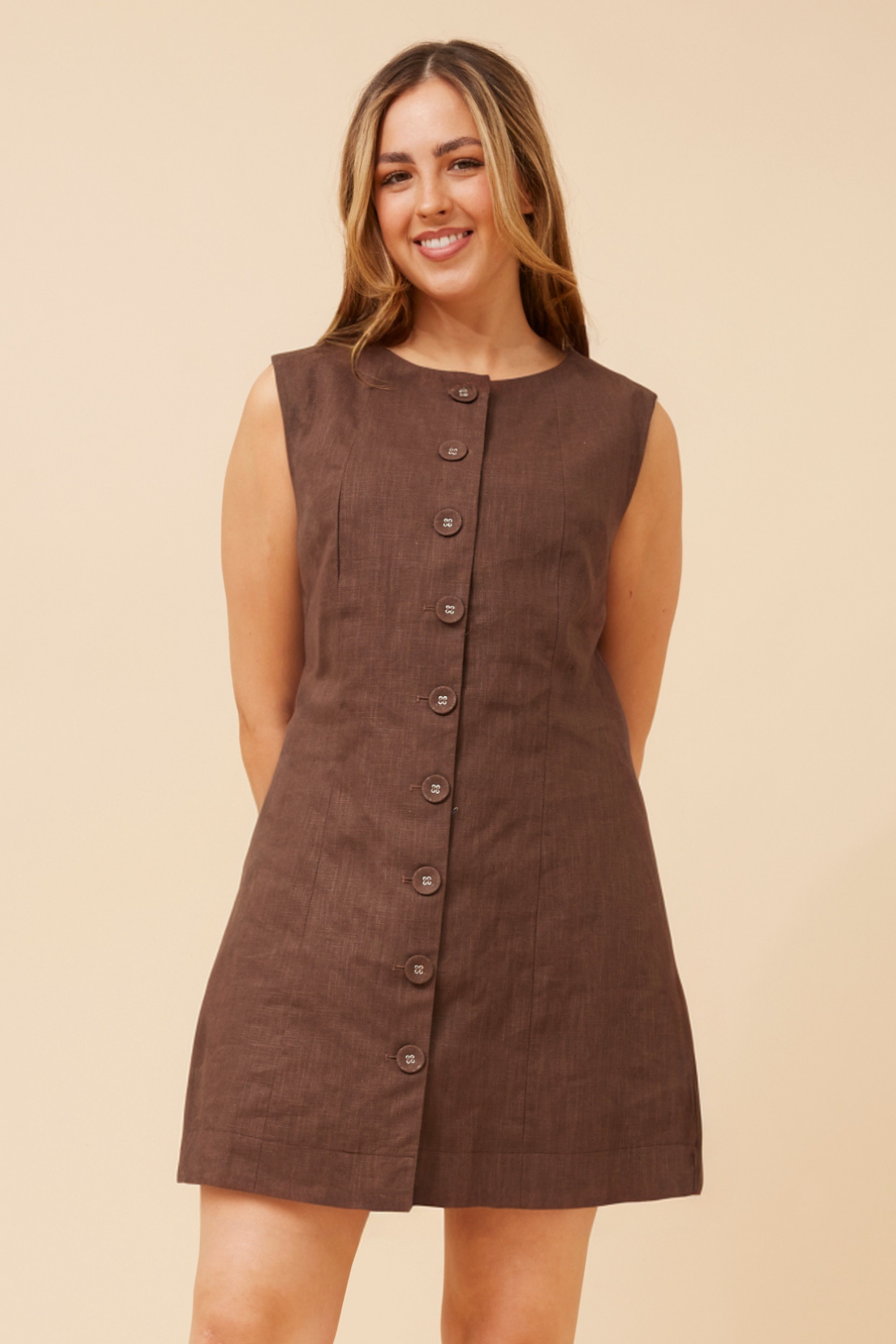 SPELA LINEN SHIFT DRESS