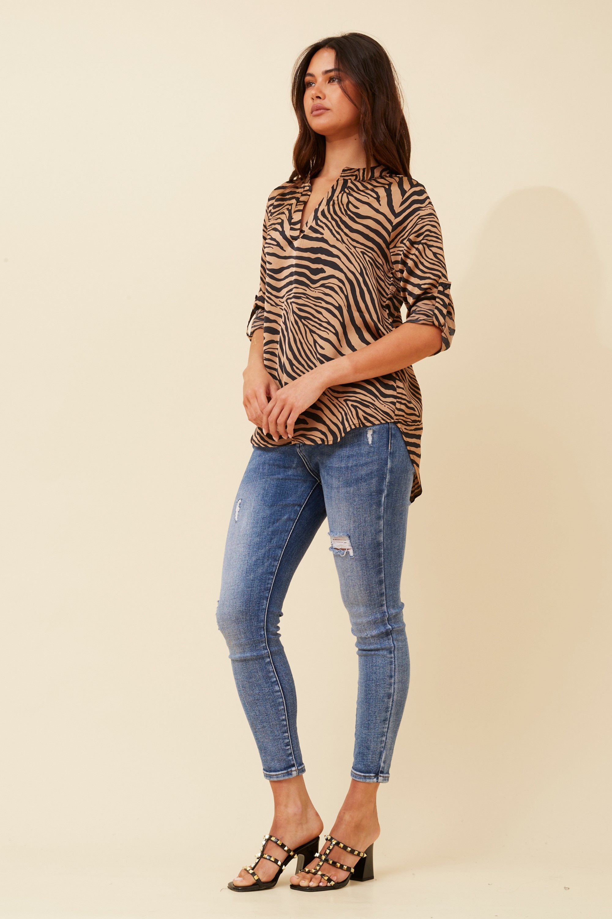 SPICY SATIN ZEBRA PRINT TOP