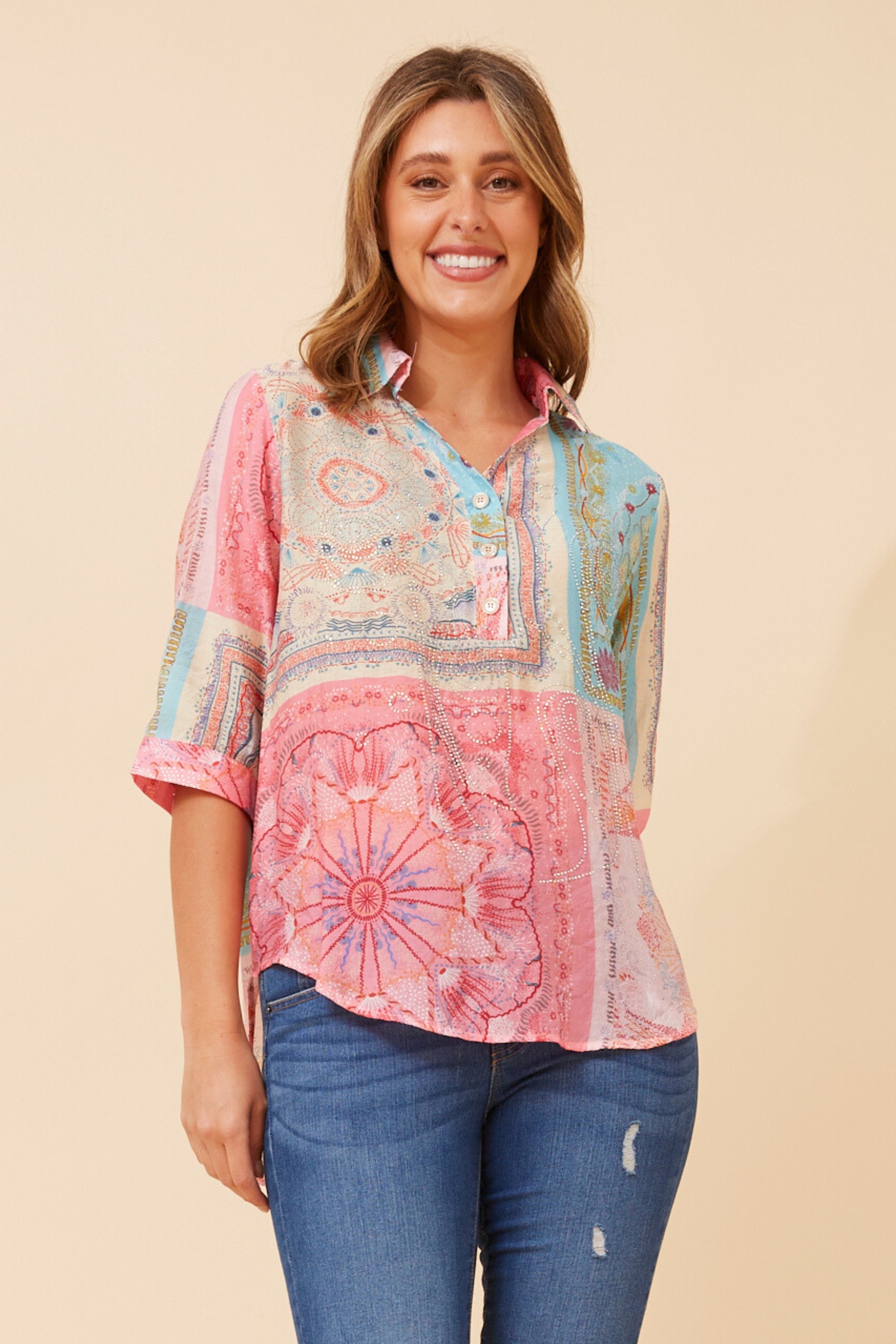STARLING PATCHWORK PRINT BLOUSE