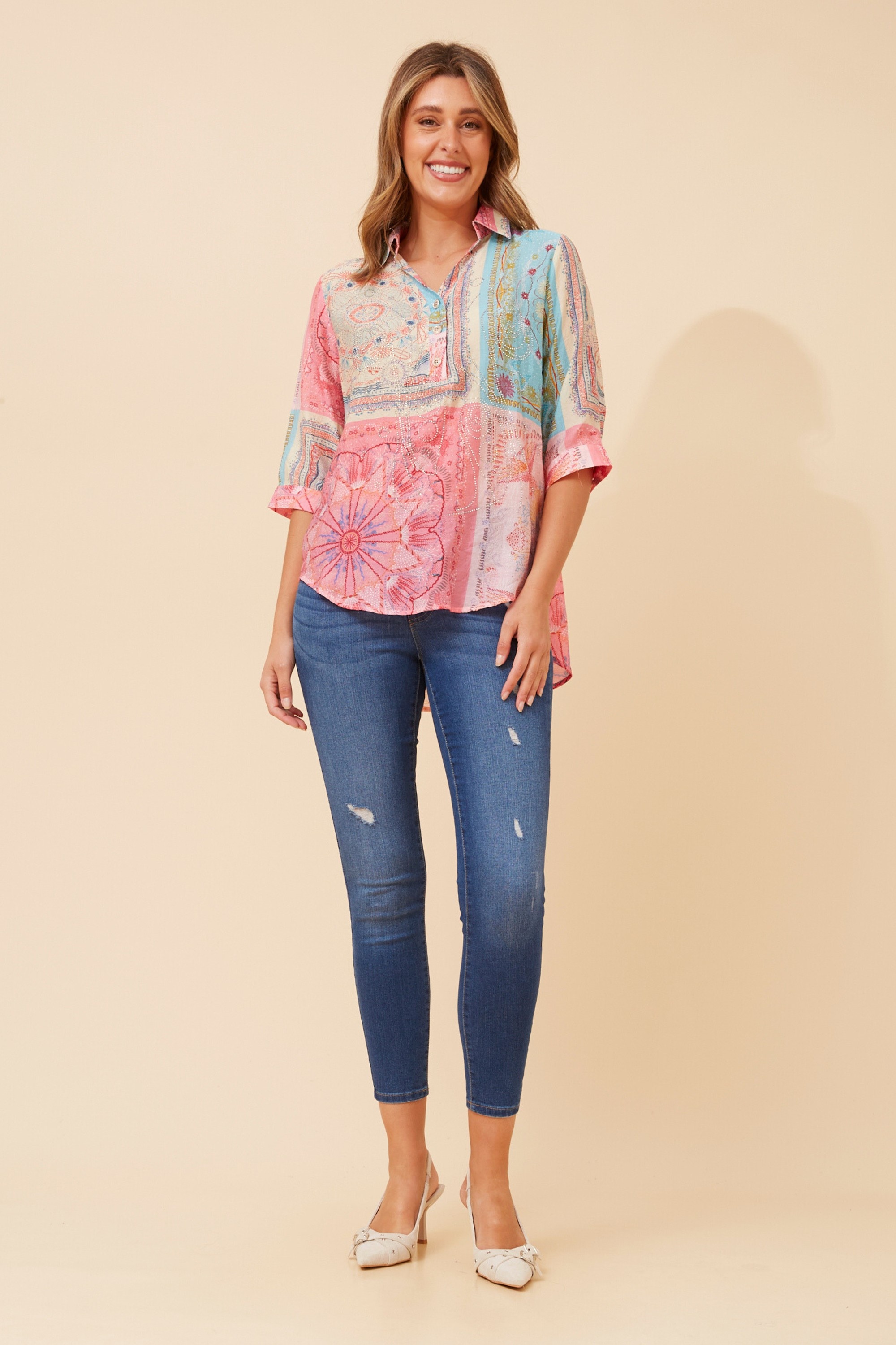 STARLING PATCHWORK PRINT BLOUSE