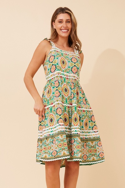 STASSI PRINTED TIERED MIDI DRESS
