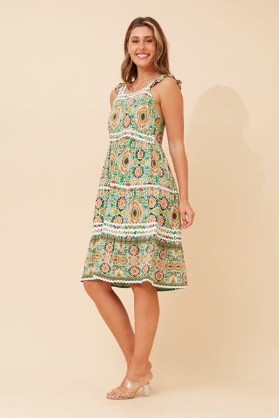 STASSI PRINTED TIERED MIDI DRESS