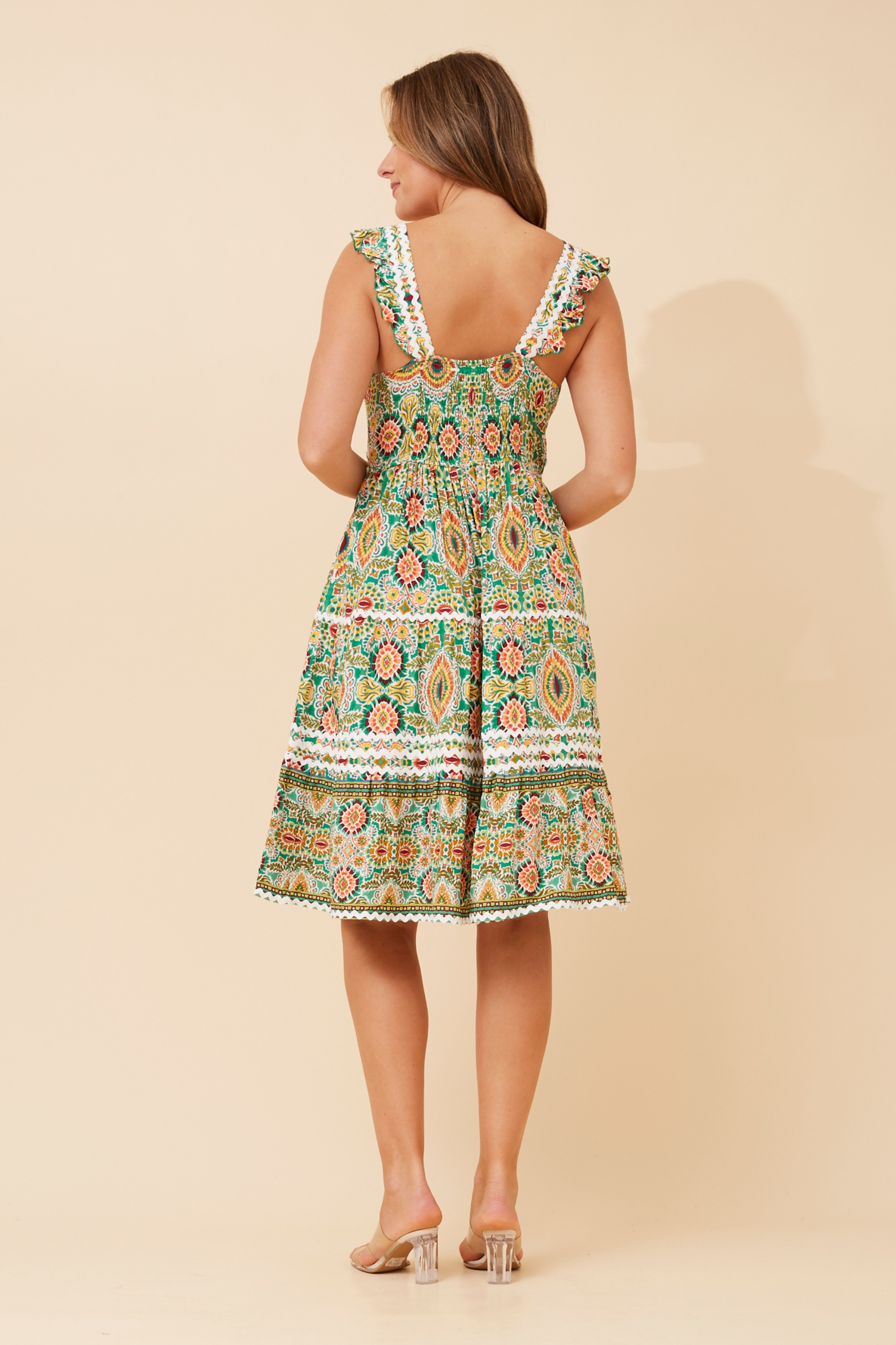 STASSI PRINTED TIERED MIDI DRESS