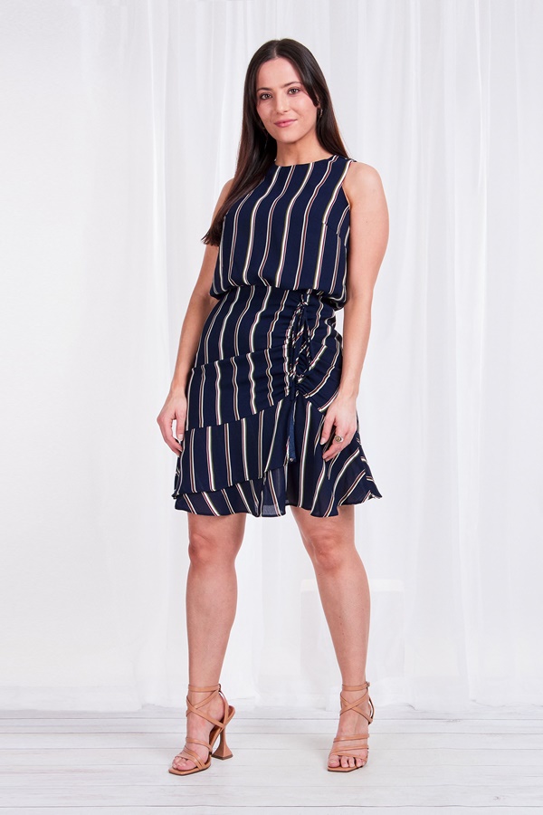 Stripe dress with side ruching