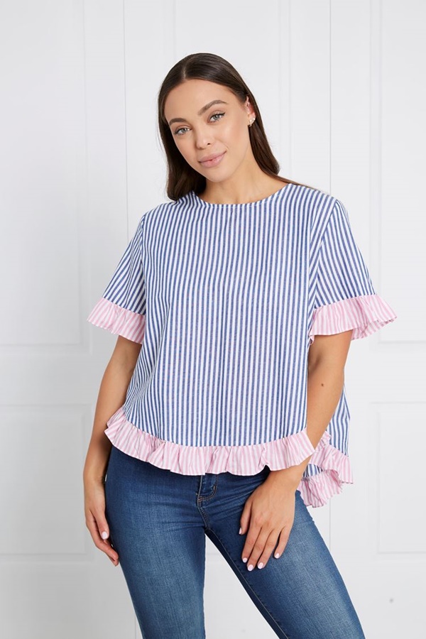 STRIPE FRILL HEM TOP STRIPE FRILL HEM TOP