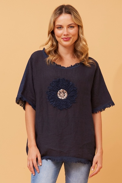 SUNFLOWER PATCHWORK LINEN TOP
