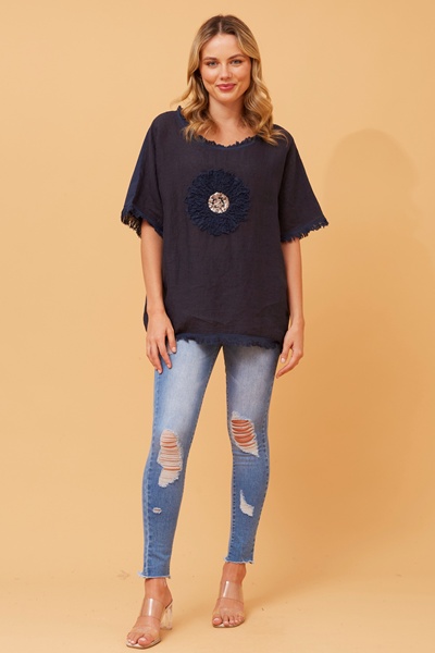 SUNFLOWER PATCHWORK LINEN TOP