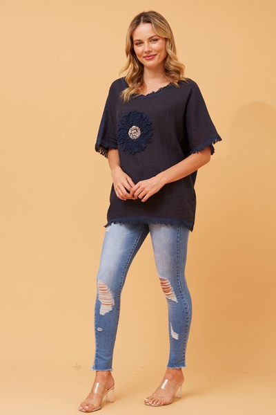 SUNFLOWER PATCHWORK LINEN TOP