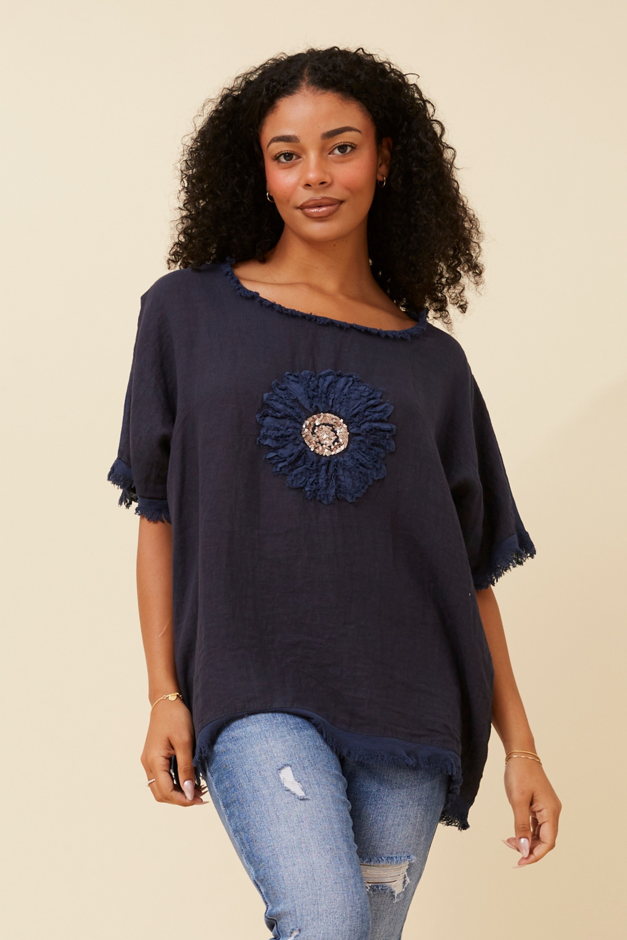 SUNFLOWER PATCHWORK LINEN TOP