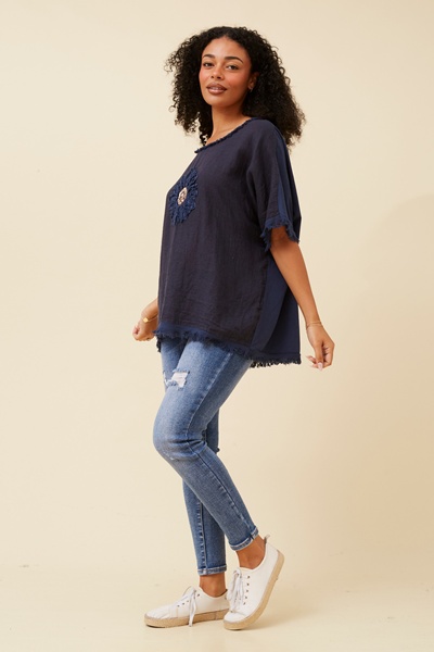 SUNFLOWER PATCHWORK LINEN TOP