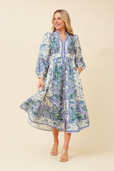 SUNNY BORDER PRINT MIDI DRESS