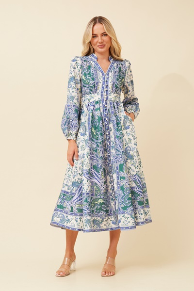 SUNNY BORDER PRINT MIDI DRESS