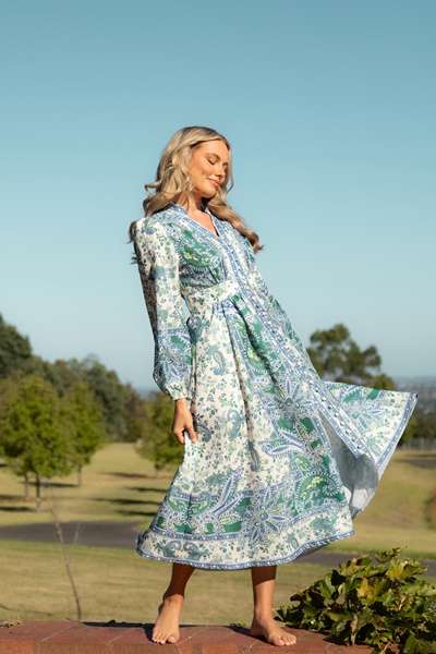 SUNNY BORDER PRINT MIDI DRESS