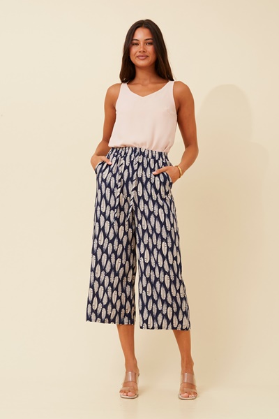 SUZE LEAF PRINT CULOTTE PANTS