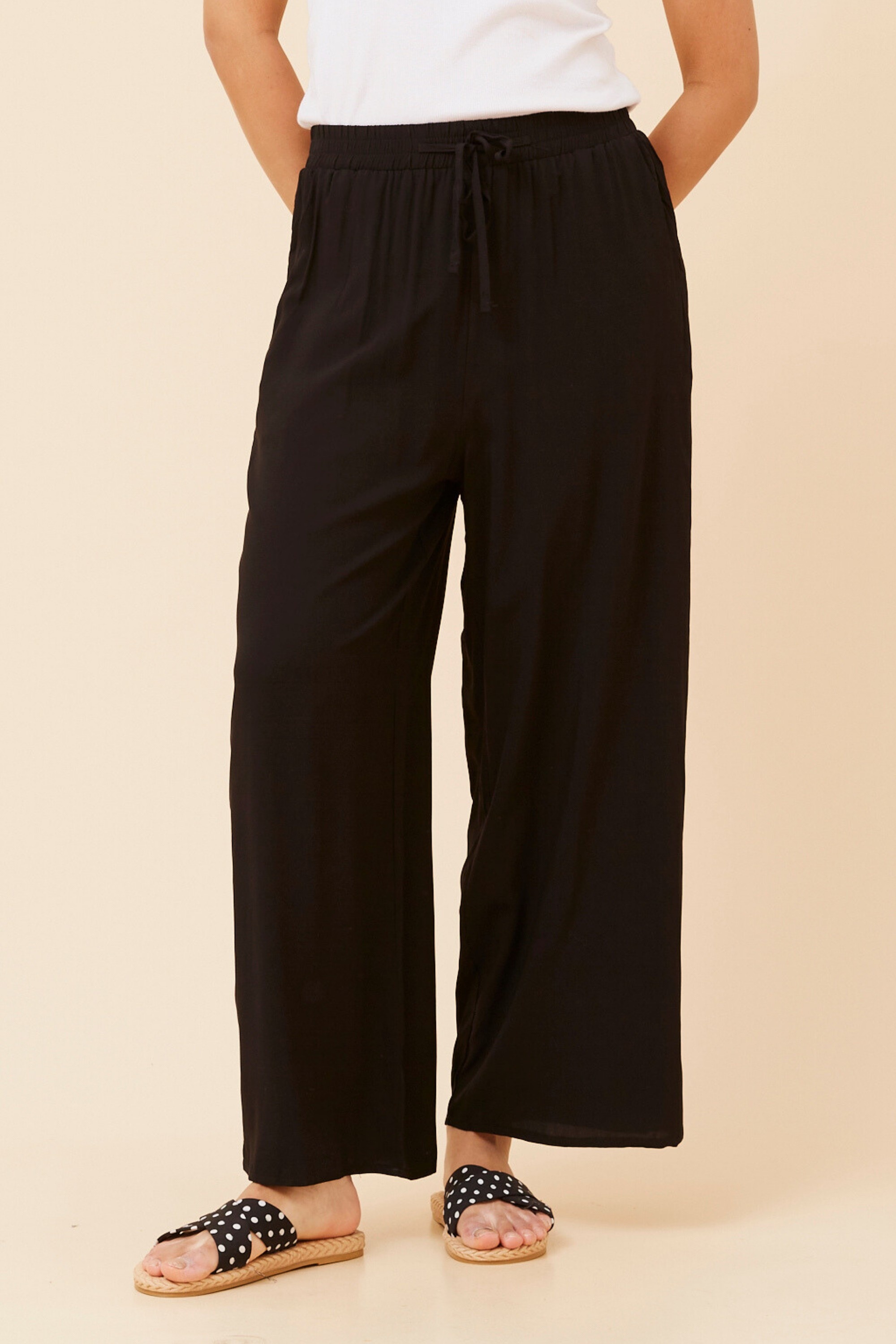 SUZZEL SOLID WIDE LEG PANTS